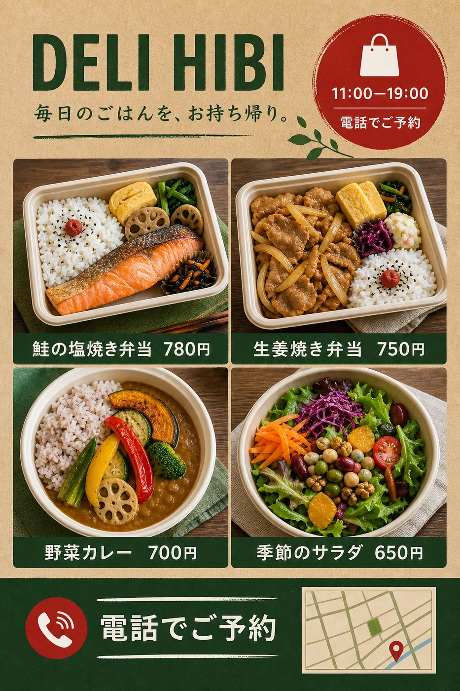 DELI HIBI テイクアウト チラシの制作サンプル