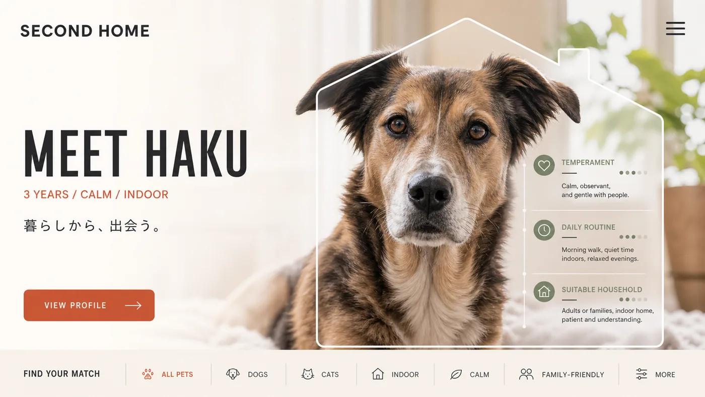 SECOND HOME 保護犬の譲渡サイトの制作サンプル